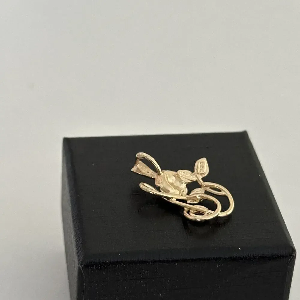 Vintage 14K Yellow Gold Rose Flower & Treble Clef Music Note Charm Pendant